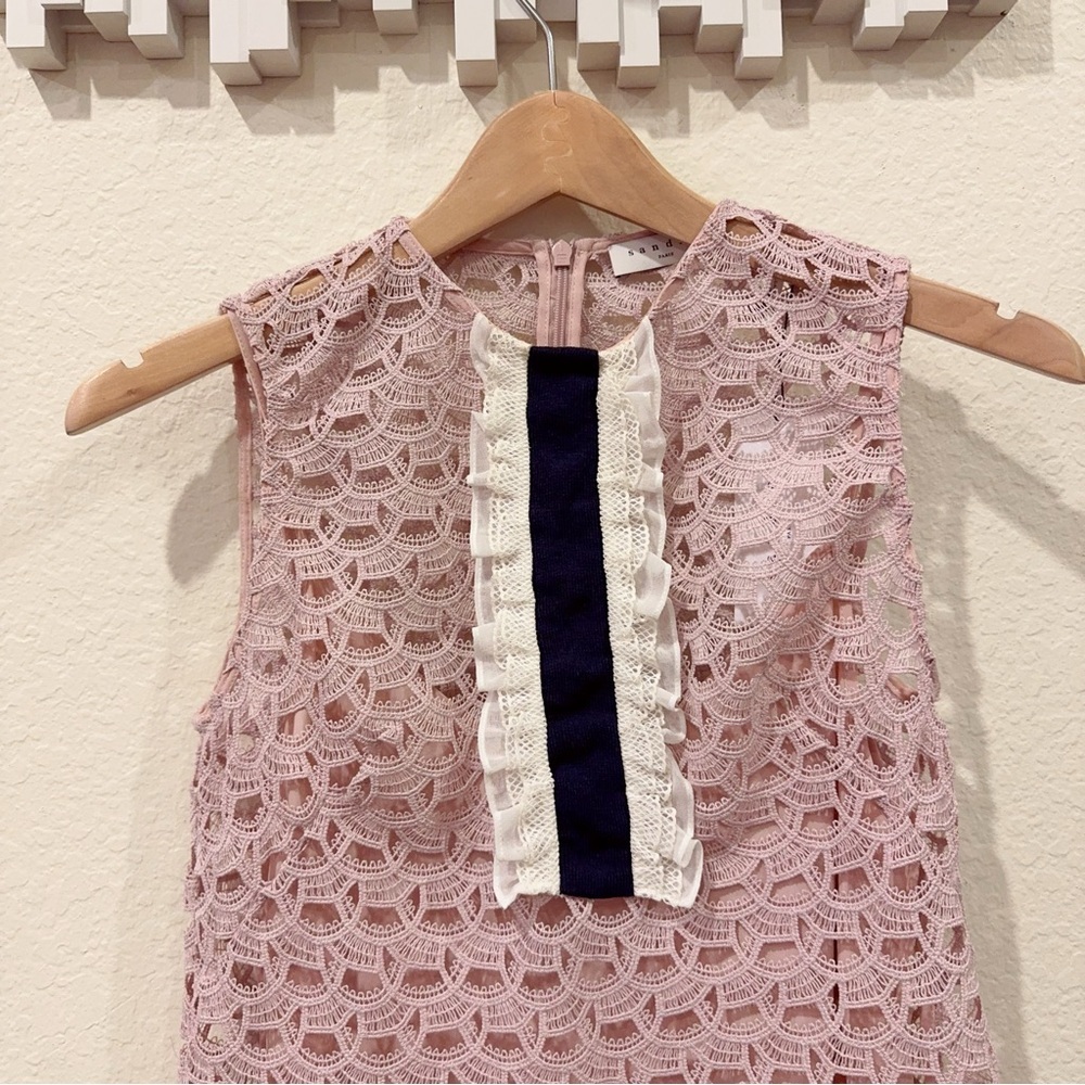 Sandro Pink Embroidered Sleeveless Lace Mini Dress with Plated Hem Size 2 NWT - Picture 4 of 11